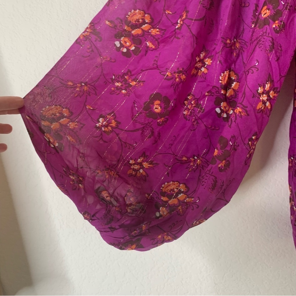 Ulla Johnson Womens purple silk floral long sleeve sheer blouse 8 - Picture 4 of 9
